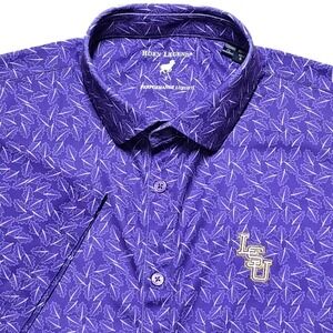 Horn Legend LSU Tigers Luxury Performance Button Up Shirt Mens S Purple Autumn